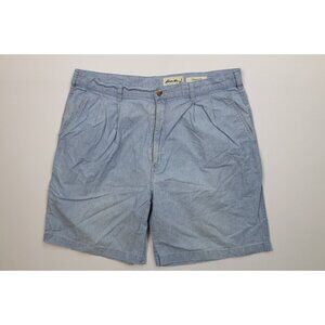 Vintage 90s Eddie Bauer Mens 38 Distressed Chambray Above Knee Chino Shorts Blue